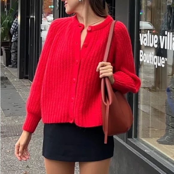 Sezane Emile Cardigan Red Knit Jumper Alpaca Wool - Picture 6 of 10